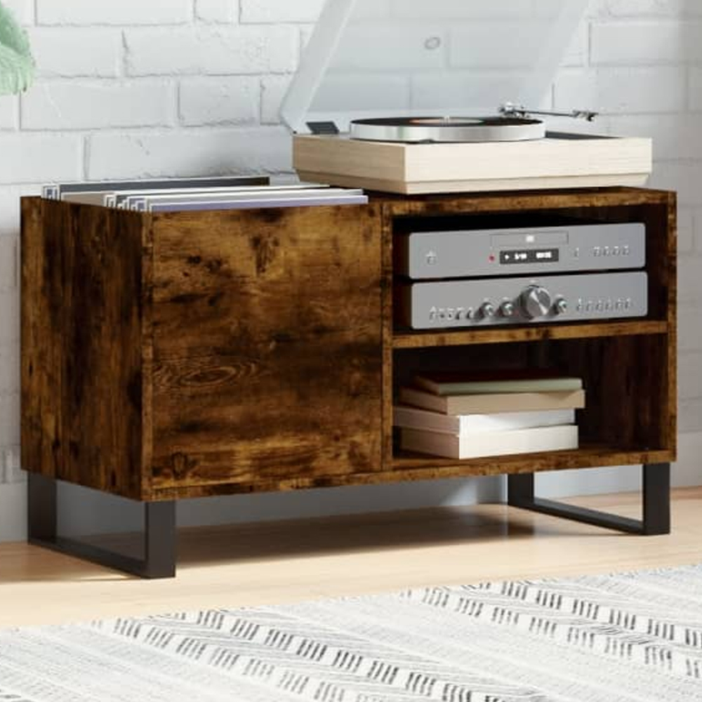 vidaXL 2 Shelf Smoked Oak Record Cabinet Image 1