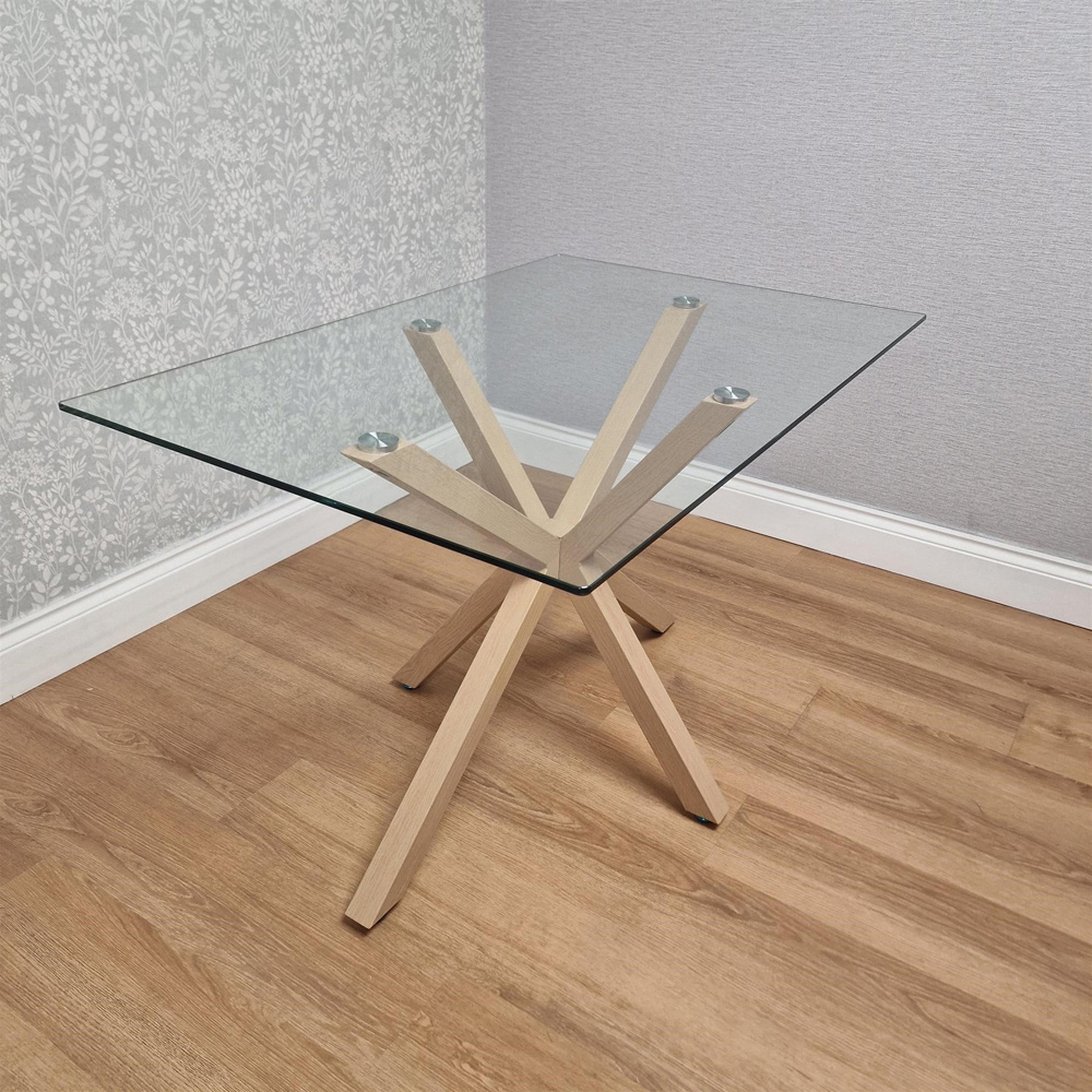 Kosy Koala 6 Seater Tempered Glass Velvet Dining Bench Set Beige Image 4