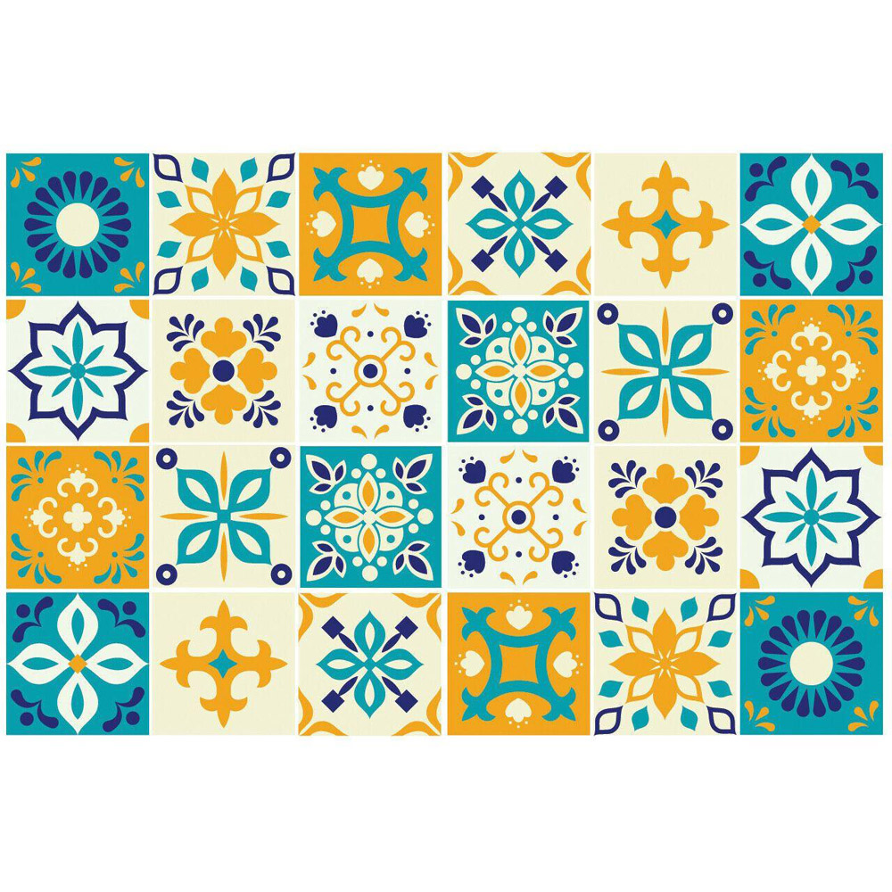 Walplus Temara Yellow and Blue Moroccan Tile Sticker 24 Pack Image 2