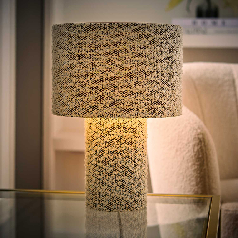 ValueLights Ash Grey Fleck Boucle LED Table Lamp with Bulb Image 2
