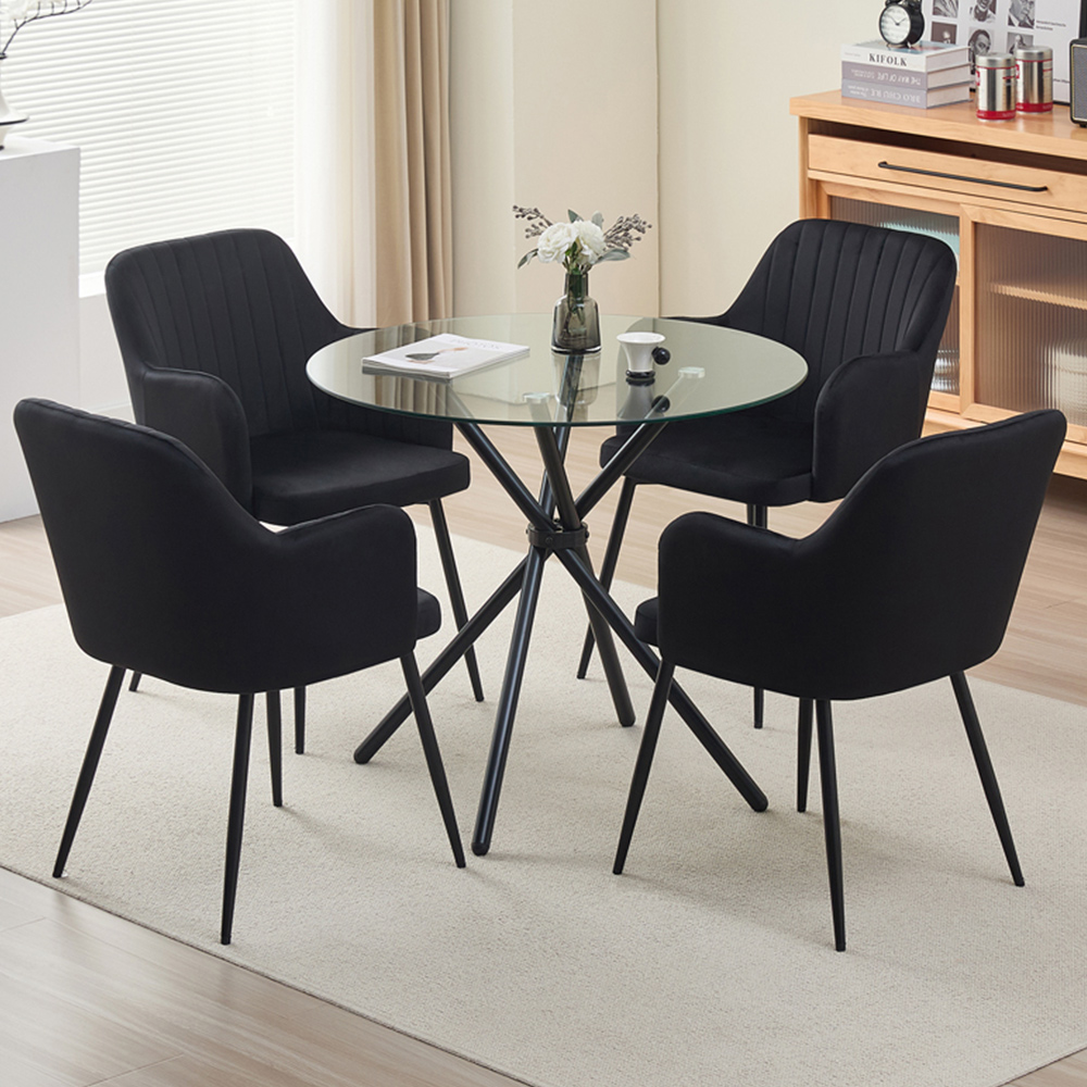 Indoor Living New York Charlotte 4 Seater Round Dining Set Black Image 1