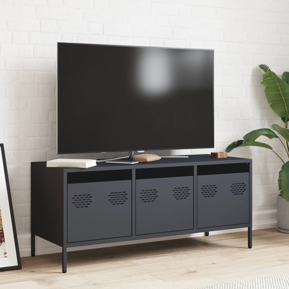 vidaXL 3 Drawer Anthracite Steel TV Cabinet Image 8