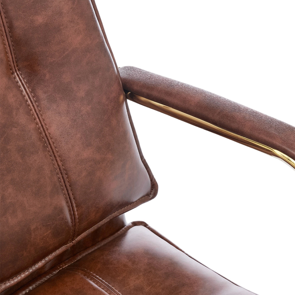 Living and Home Brown PU Leather Height Adjustable Vintage Swivel Office Chair Image 3