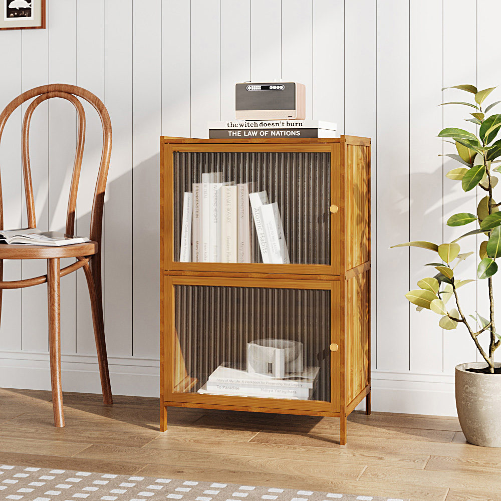 Living and Home 2 Door Wood Effect Bamboo Storage Cabinet Image 7