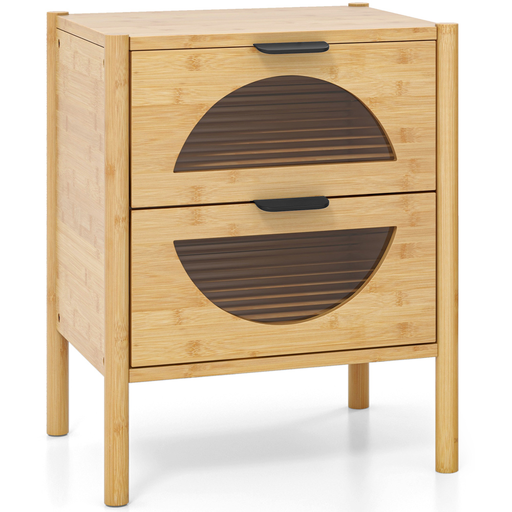 Costway 2 Drawer Natural Mid Century Bamboo Nightstand Image 2