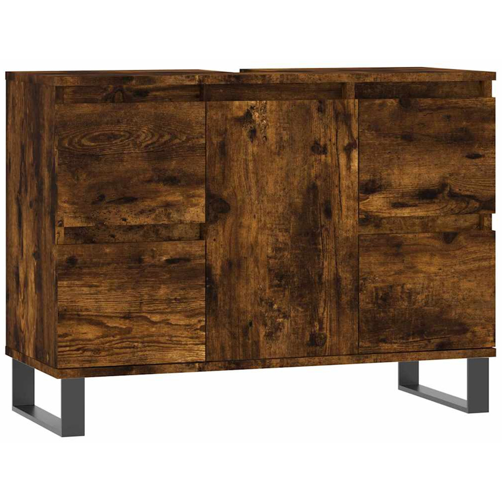 vidaXL Single Door 4 Drawer Smoked Oak Bathroom Cabinet Image 2