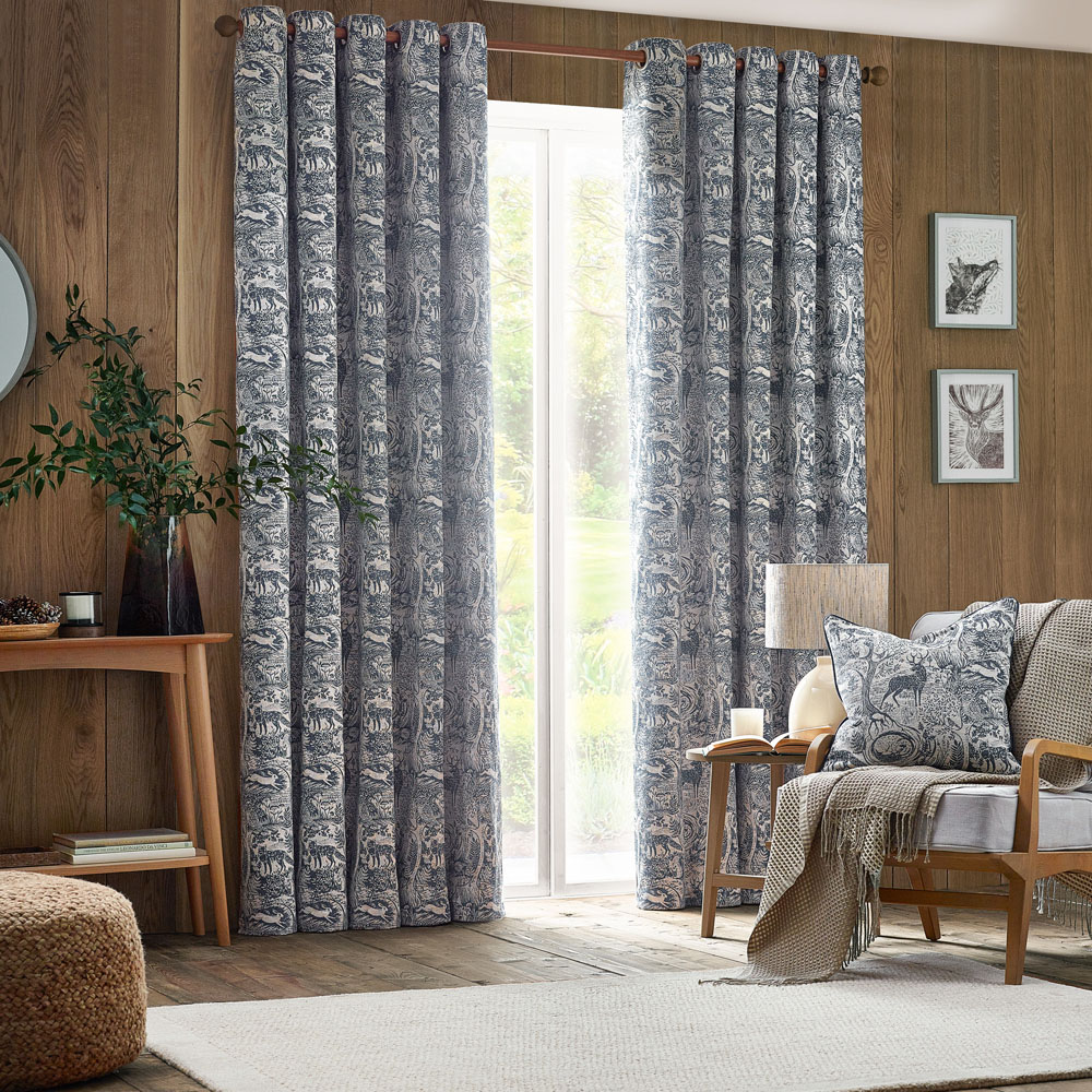 furn. Winter Woods Midnight Animal Chenille Eyelet Curtains 229 x 137cm Image 6