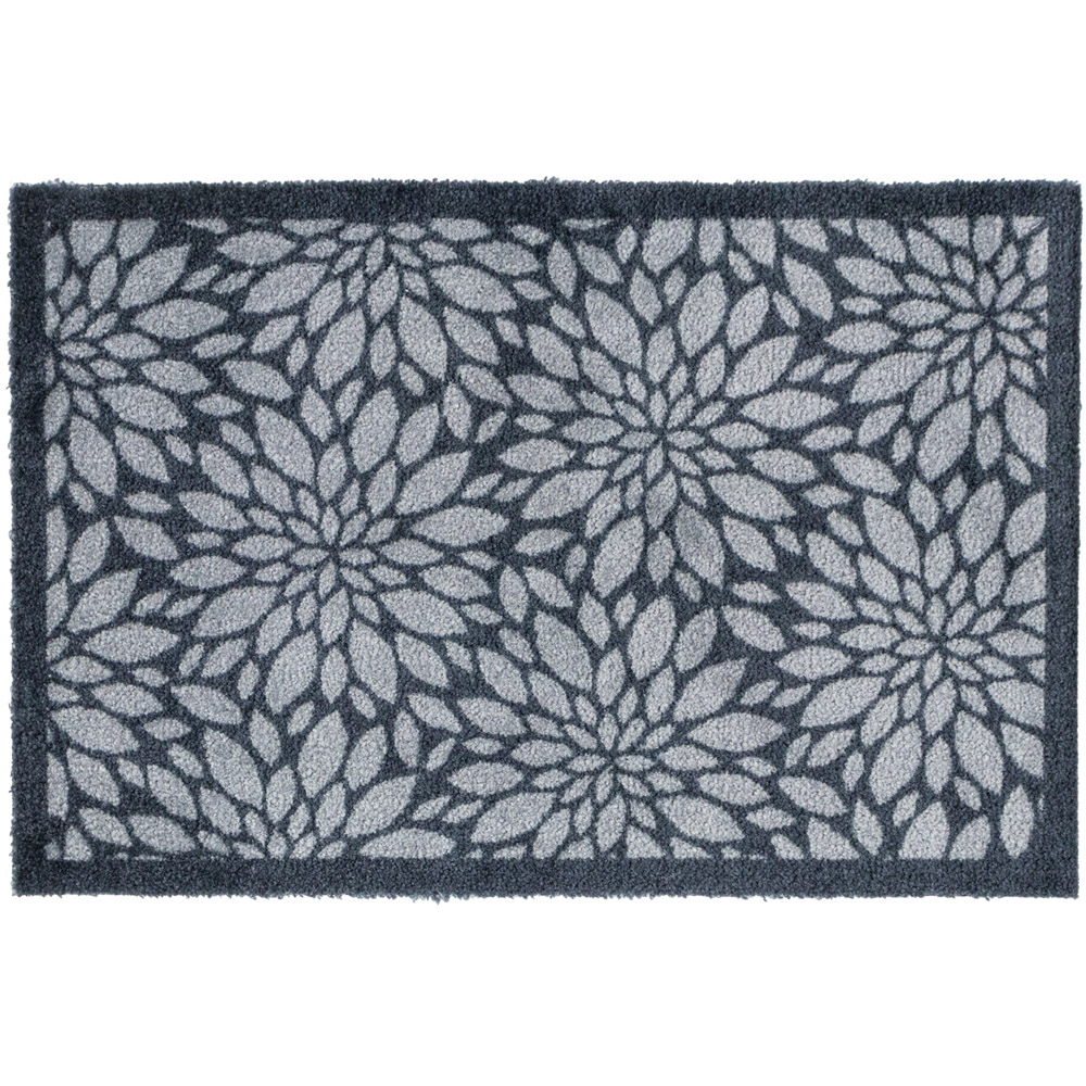 JVL Mega Grey Flowers Latex Backed Door Mat and Runner Set Image 4