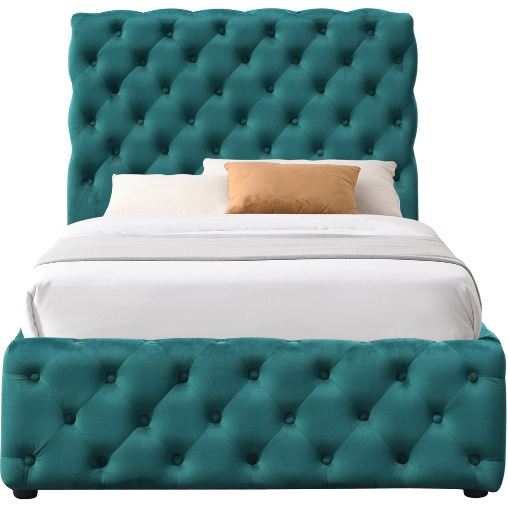 Comfy Living Single Green Tufted Fabric Gaslift Bed Frame Image 2