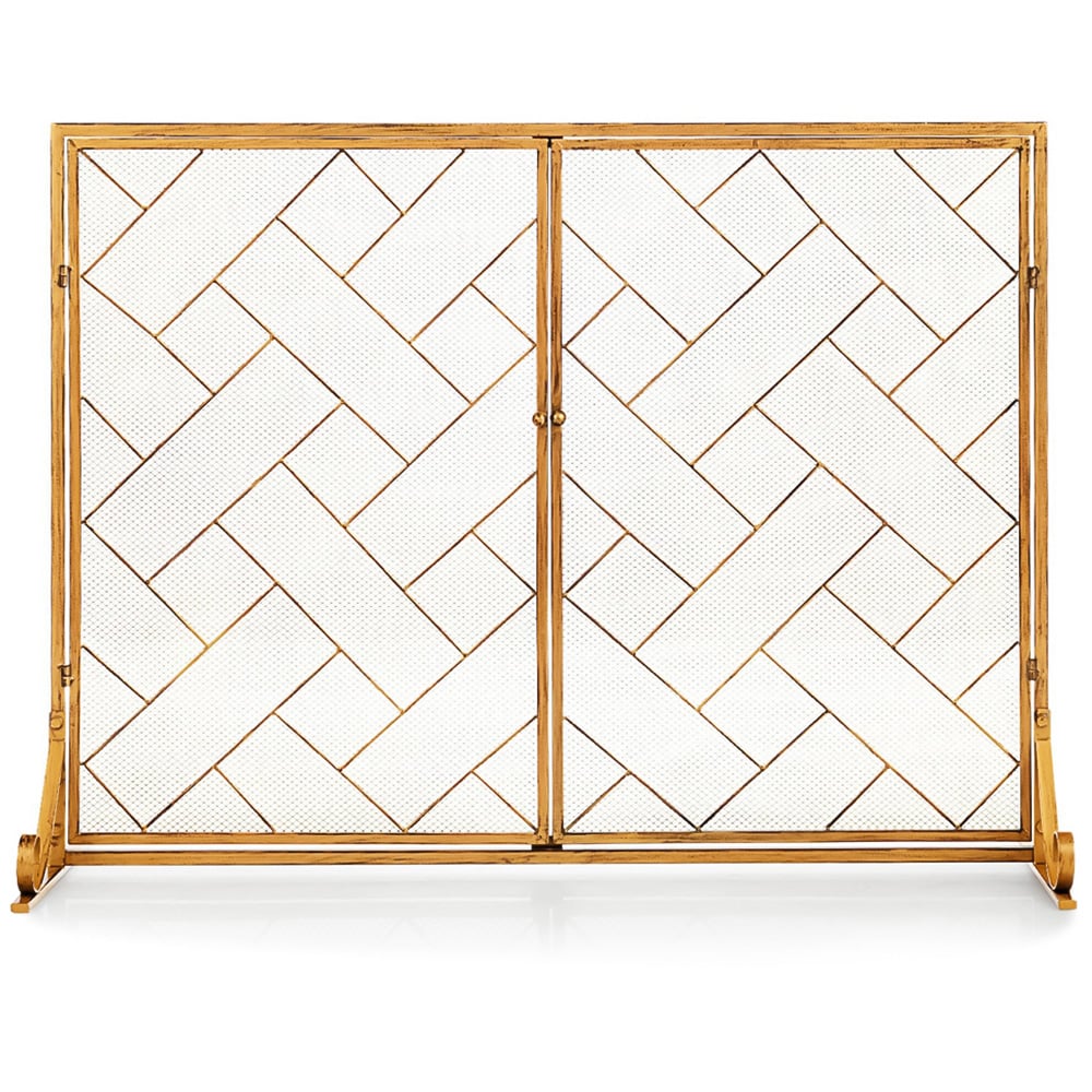 Costway 2 Panel Golden Double Magnetic Doors Mesh Fireplace Screen Image 1