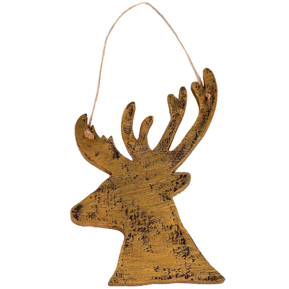 Shatchi Golden Deer Wooden Hanging Christmas Decoration 26cm Image 1