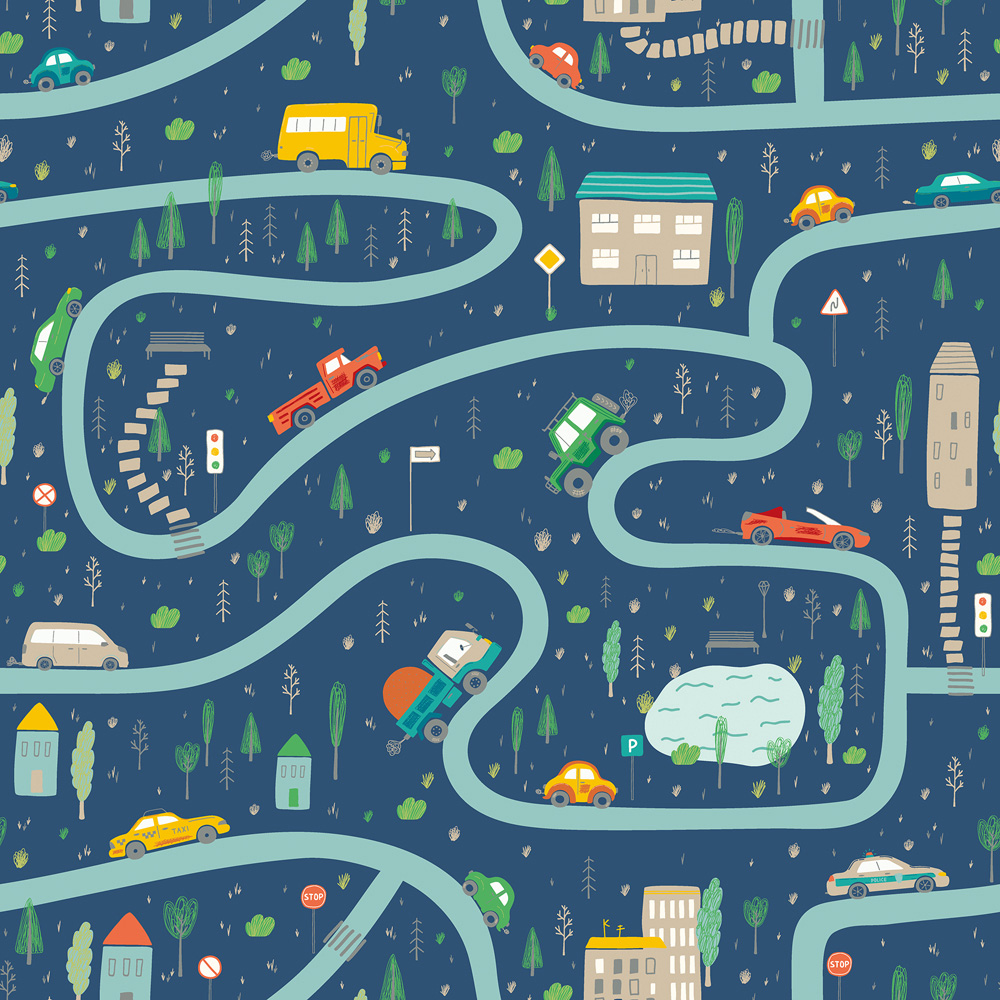 Hoopla Walls Peekaboo Road Trip Indigo Riot Wallpaper Image 1