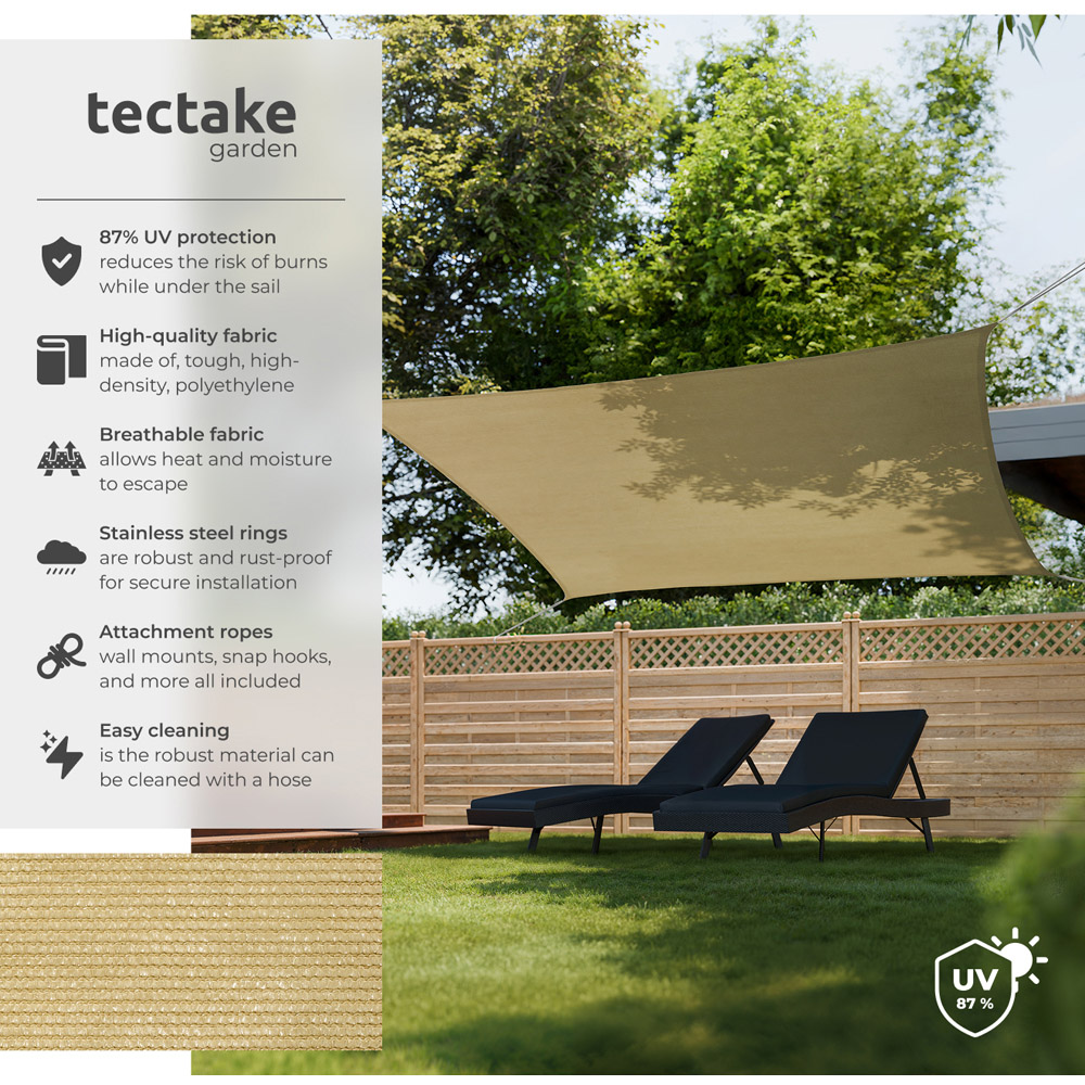 tectake Sonny Sand Water-Resistant Sun Shade Sail 500 x 700cm Image 3