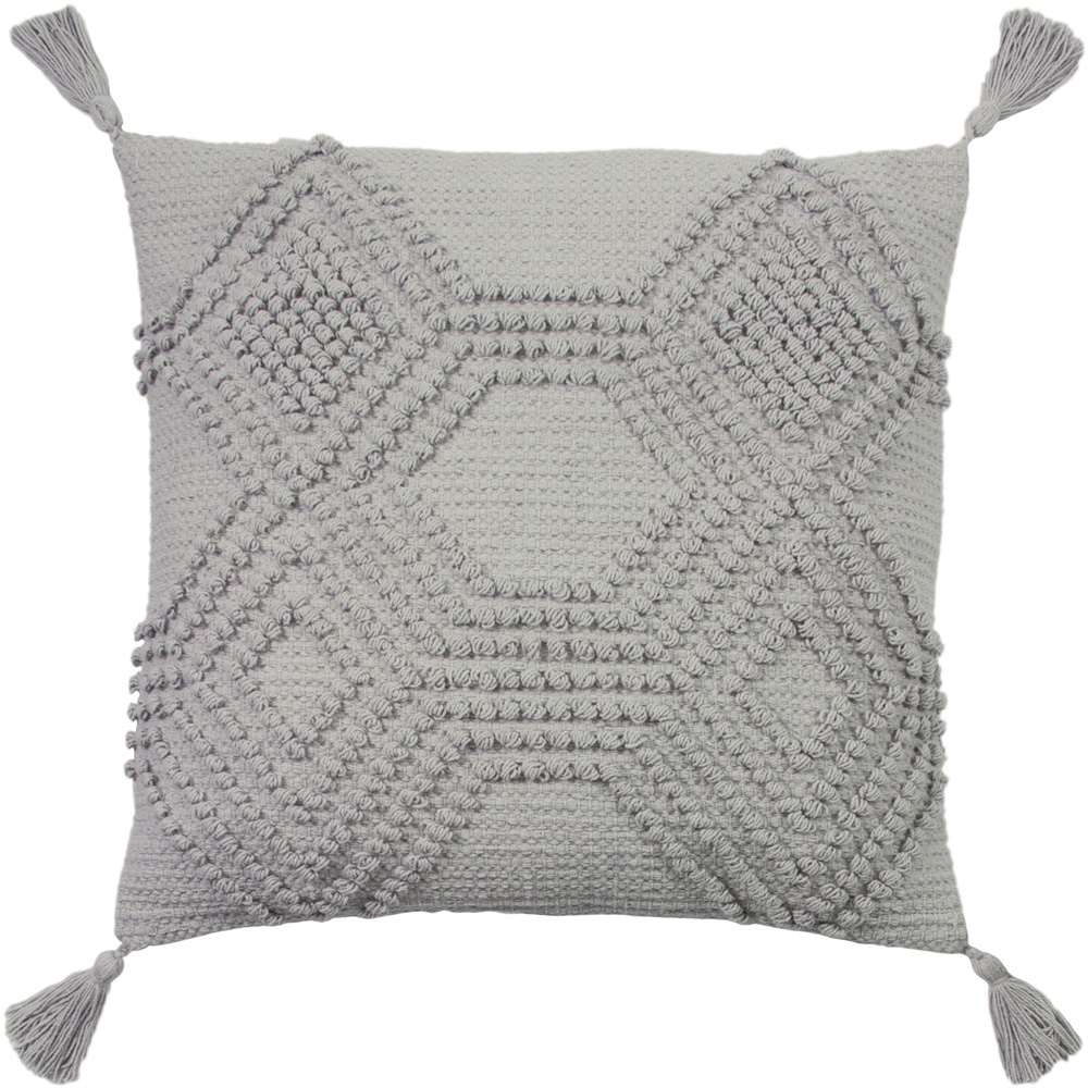 furn. Halmo Grey Woven Tasselled Cushion Image 1