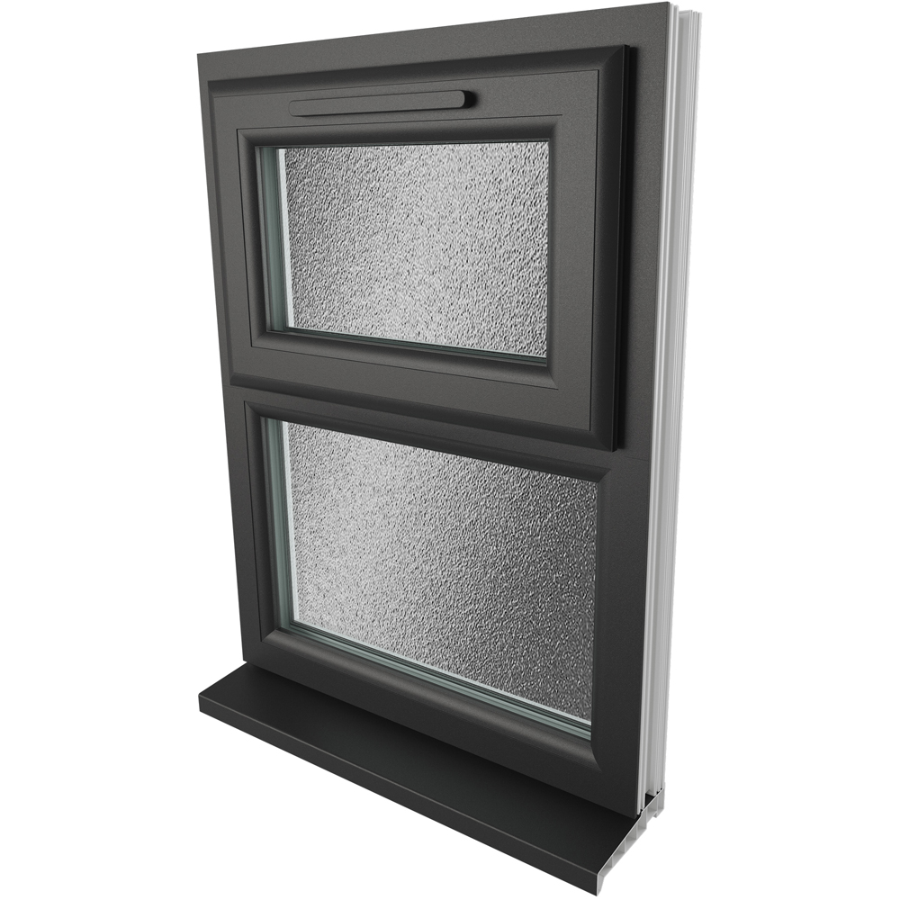 Crystal Black and White Top Hung Over Fixed Light Obscure Triple Glazed Window 610 x 965mm Image 4