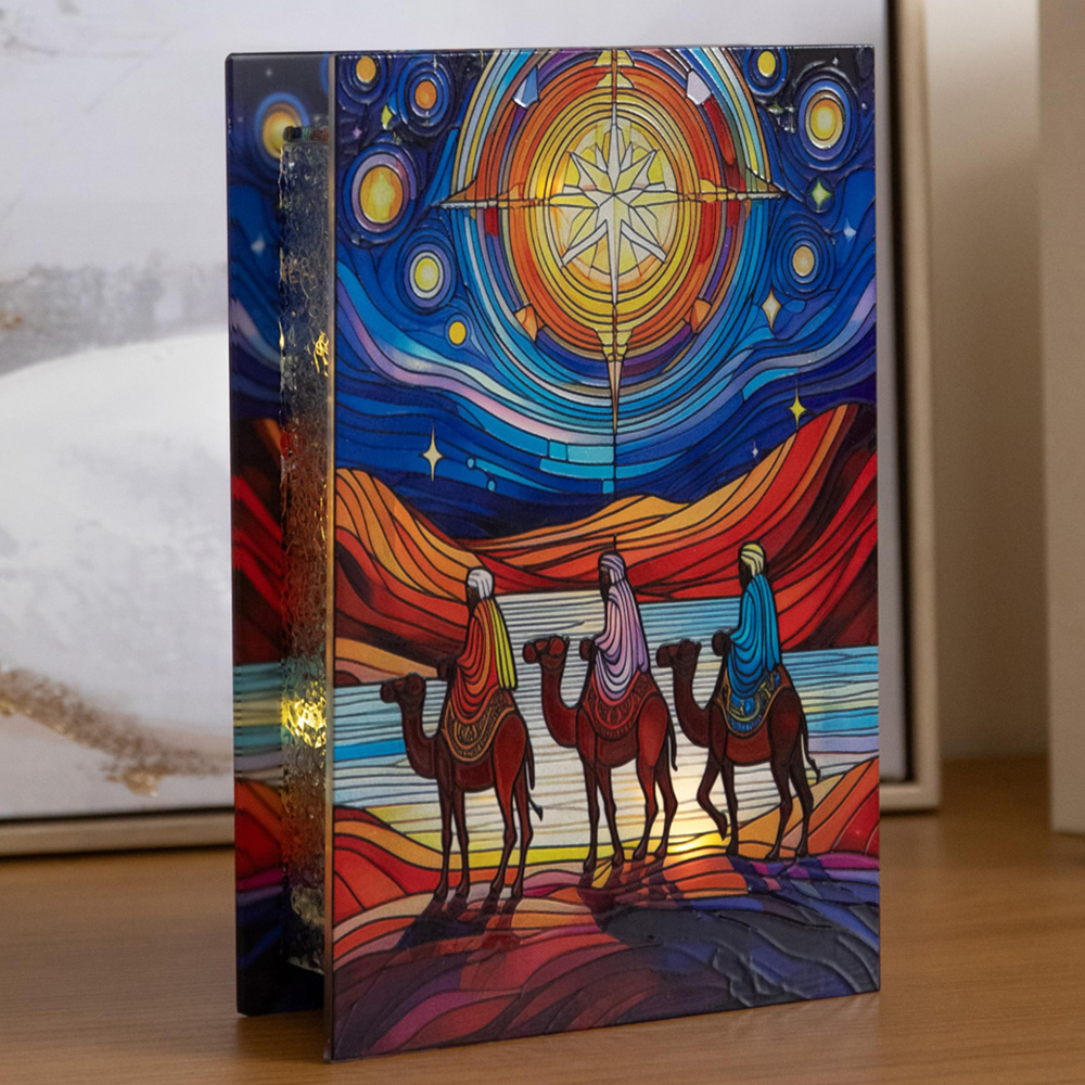 Samuel Alexander Warm White LED Three Wise Men Stained Glass Christmas Decoration 21cm Image 1