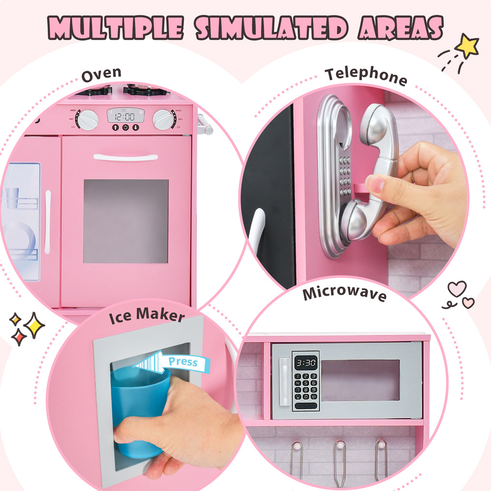 Costway Pink Toddler Pretend Kitchen Playset with Accessories Image 7