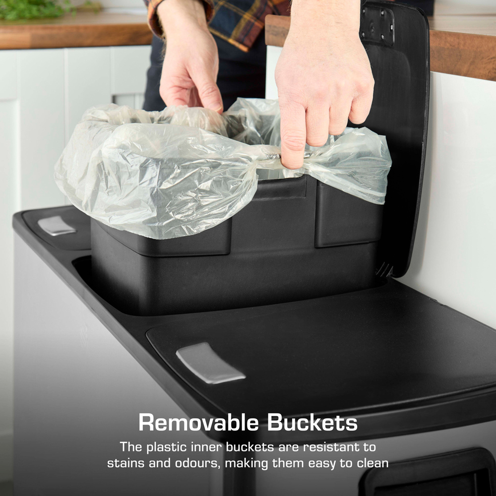 Swan Black Stainless Steel Triple Recycling Pedal Bin 90L Image 5