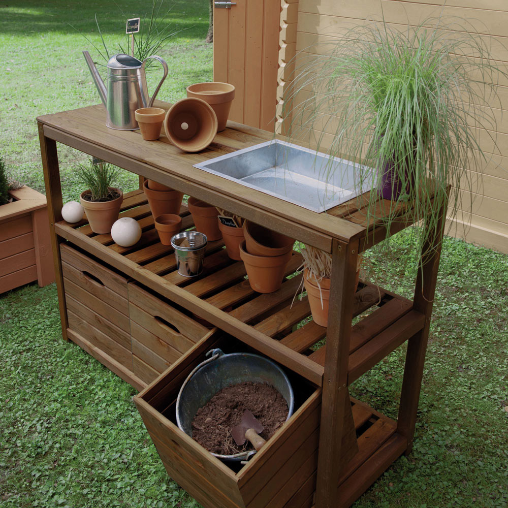 Cerland Choko Single Shelf Wooden Garden Bar with 3 Bins Image 5