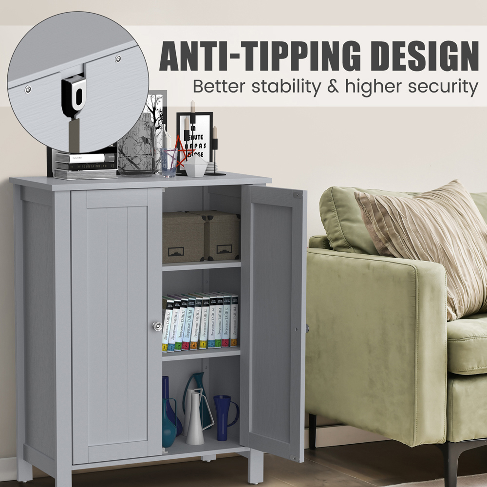 Costway 2 Door Grey Adjustable Shelf Free Standing Floor Cabinet Image 6