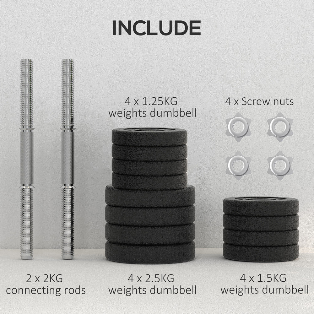 HOMCOM Black Adjustable Weights Dumbbell Set 25kg Image 6