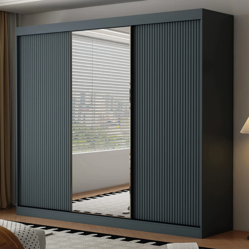 ARTESA Berlin 3 Door Dark Grey Mirrored Sliding Wardrobe Image 1