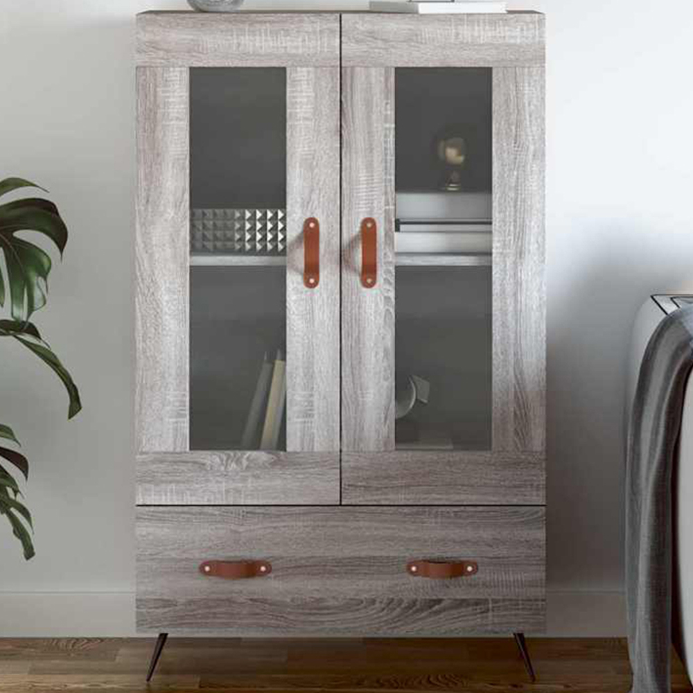 vidaXL 2 Glass Door Single Drawer Grey Sonoma Highboard Image 1