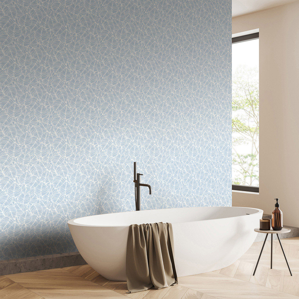 Hoopla Walls Purity Zebra Leaf Blue Wallpaper Image 2