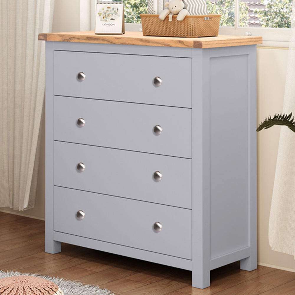 Mirano 4 Drawer Grey Chest of Drawers with Chrome Knob and Legs Image 1