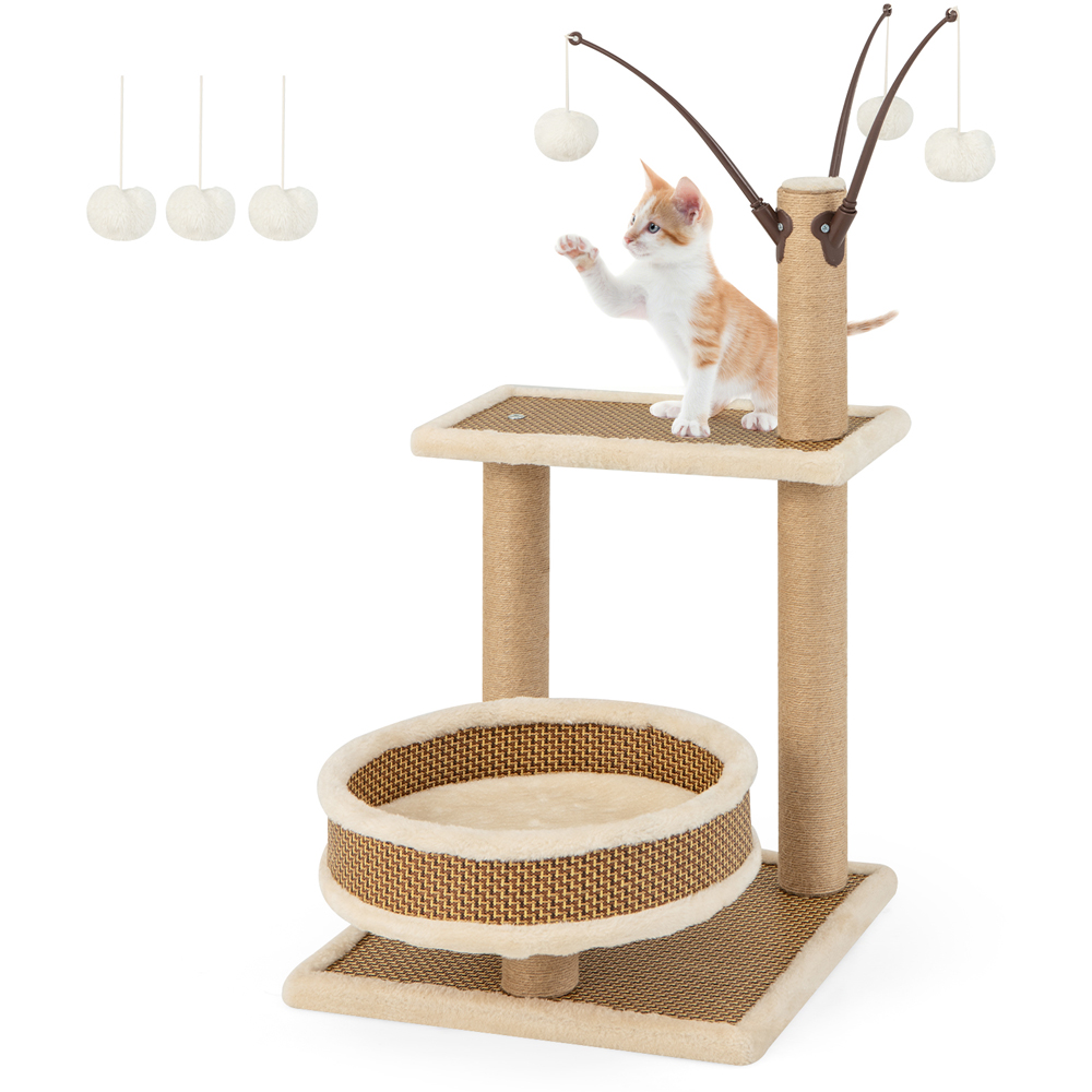 Costway Modern Cat Tower with Rattan Mat 80cm Image 3