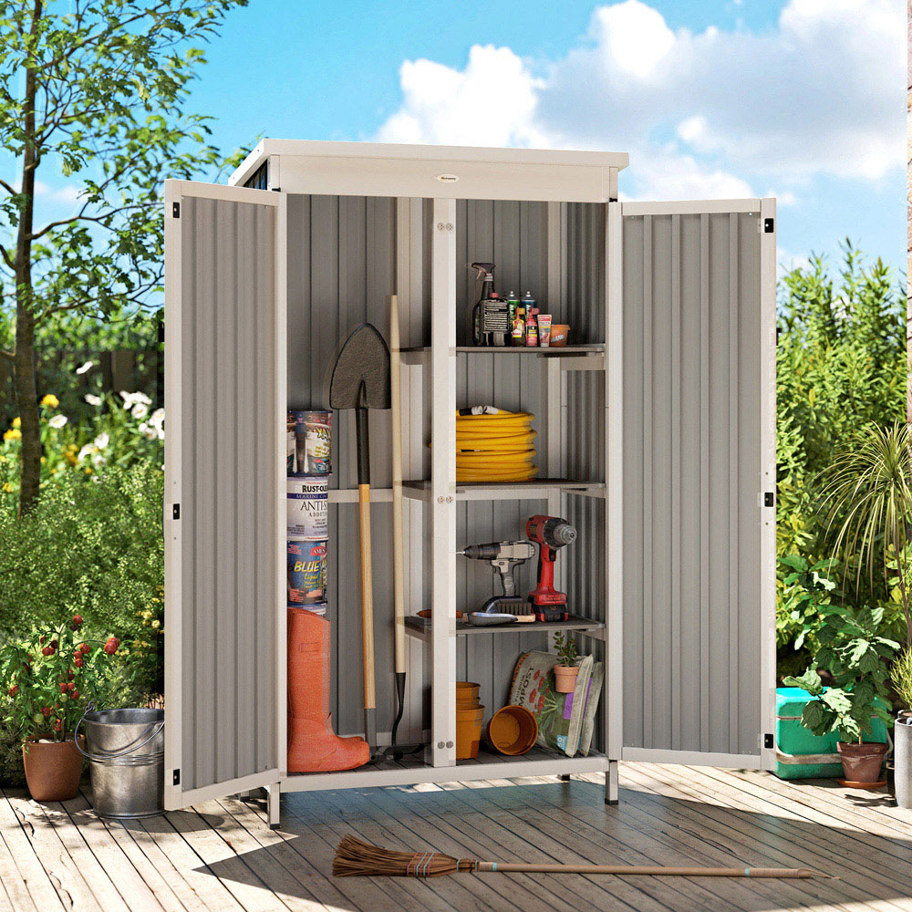 Outsunny 3 x 1.4ft 2 Door White and Black Outdoor Storage Cabinet Image 8