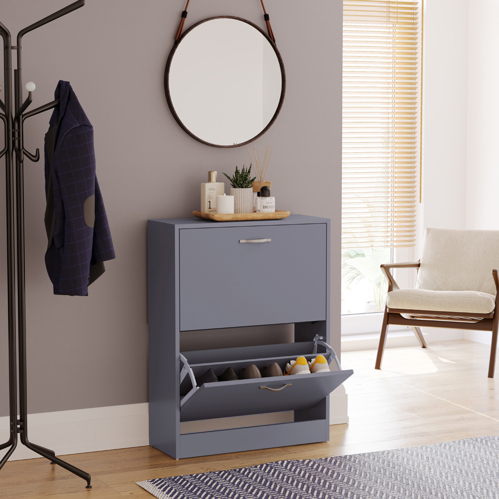 VIDA DESIGNS Grey 2-Drawer Shoe Cabinet Rack Image 4
