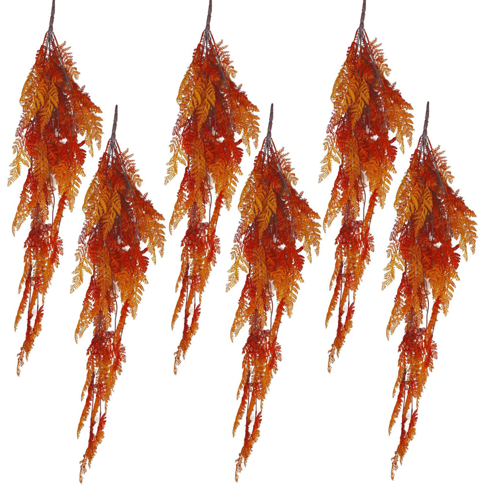Leaf Artificial Hanging Maidenhair Autumn Orange Fern Plant 100cm 6 Pack Image 1