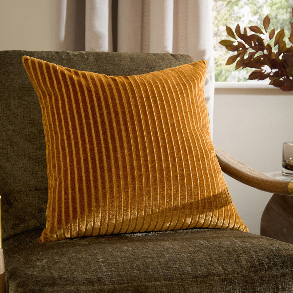 Paoletti Savoy Stripe Gold Velvet Cushion 50 x 50cm Image 6