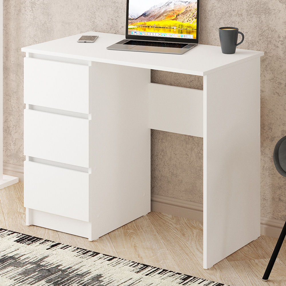 Shefa Cina 3 Drawer Compact Computer Desk White Image 1