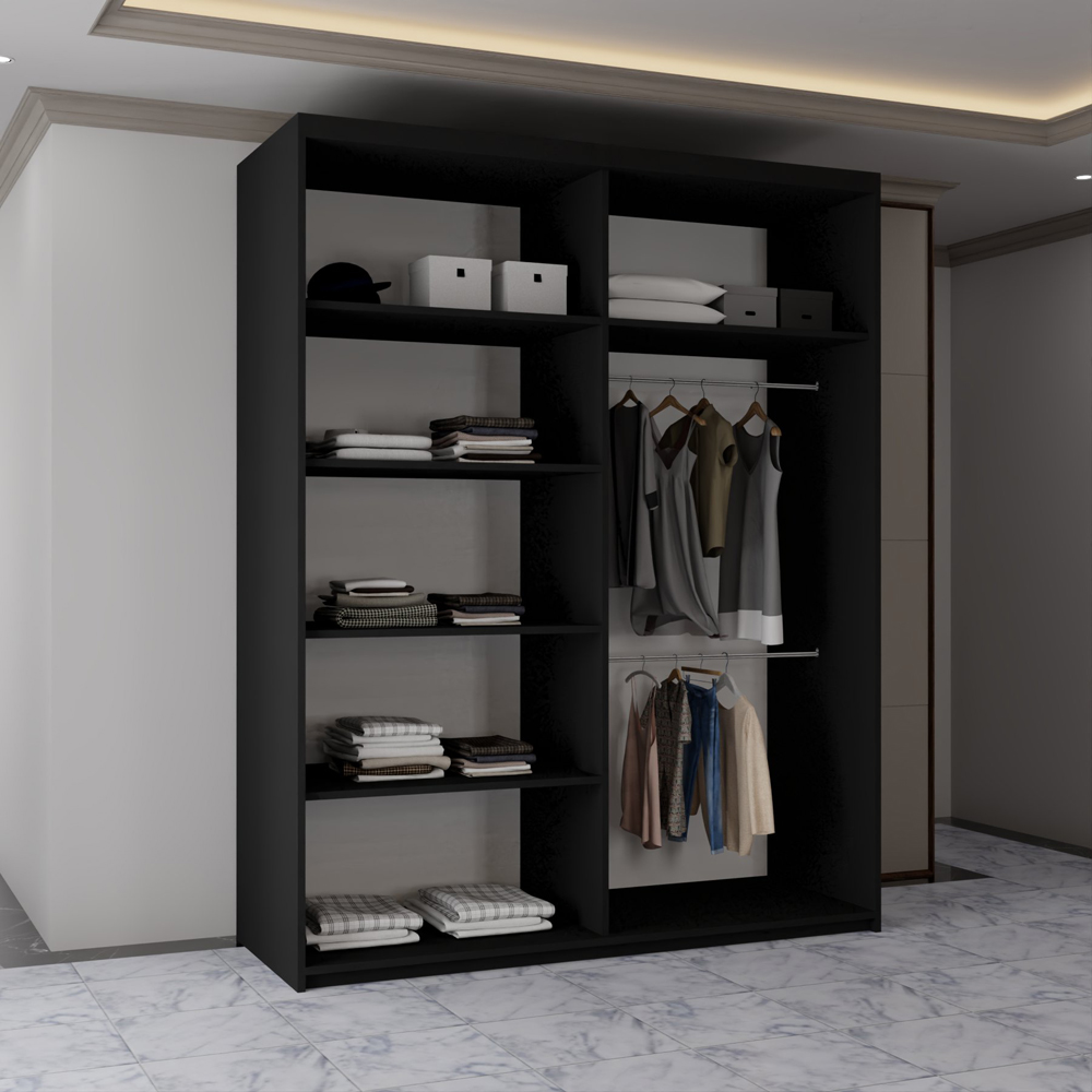 Sliding Wardrobes 4U California 2 Door Black Curved Mirrored Wardrobe 150cm Image 4