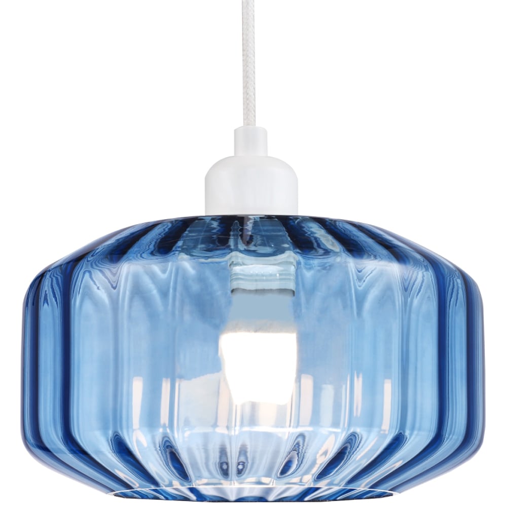 Happy Homewares Midnight Blue Ribbed Glass Flat Style Pendant Shade Image 5