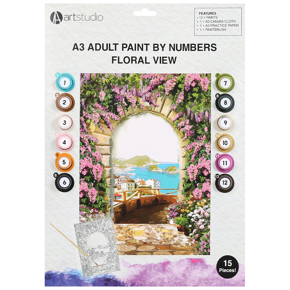 Art Studio Adult Paint by Numbers A3 - Floral View Image 1