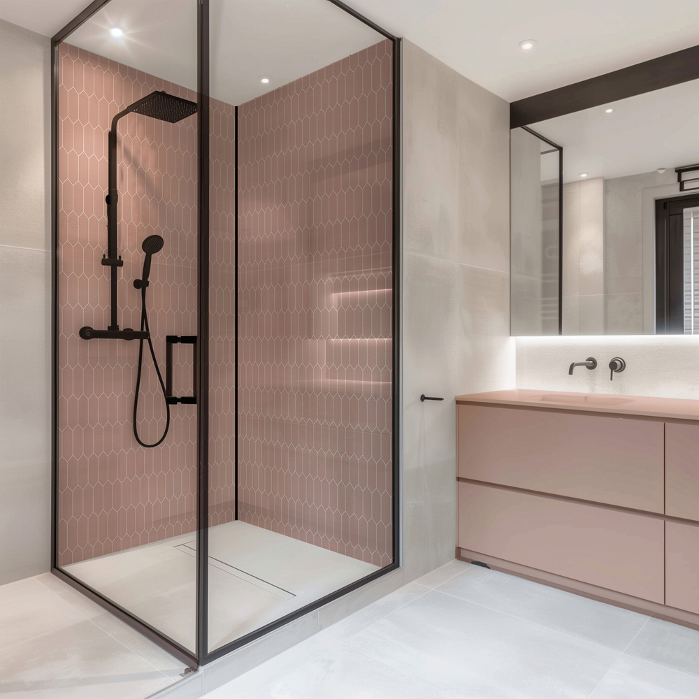 Splashbax Premium Artisan Blossom Pink Elongated Hexagon Di Bond Shower Panel 2400 x 1220mm Image 4
