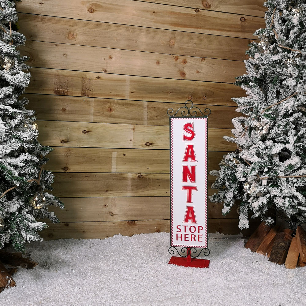Samuel Alexander Red and White Santa Stop Here Sign Christmas Decoration 86cm Image 7