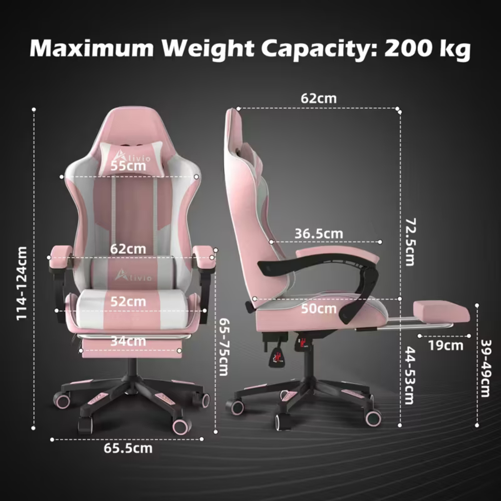 Alivio Pink Ergonomic Massage Gaming Chair Image 9