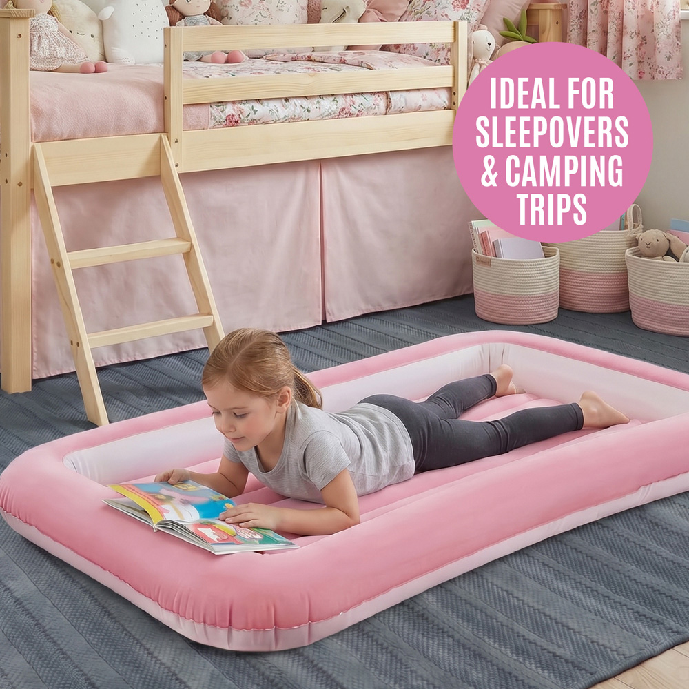 Milestone Pastel Pink Flocked Kids Airbed Image 5