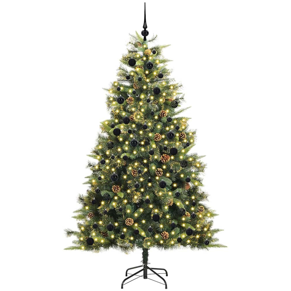 vidaXL Pre-Lit Black Baubles and Pinecones Green Artificial Christmas Tree 8ft Image 1