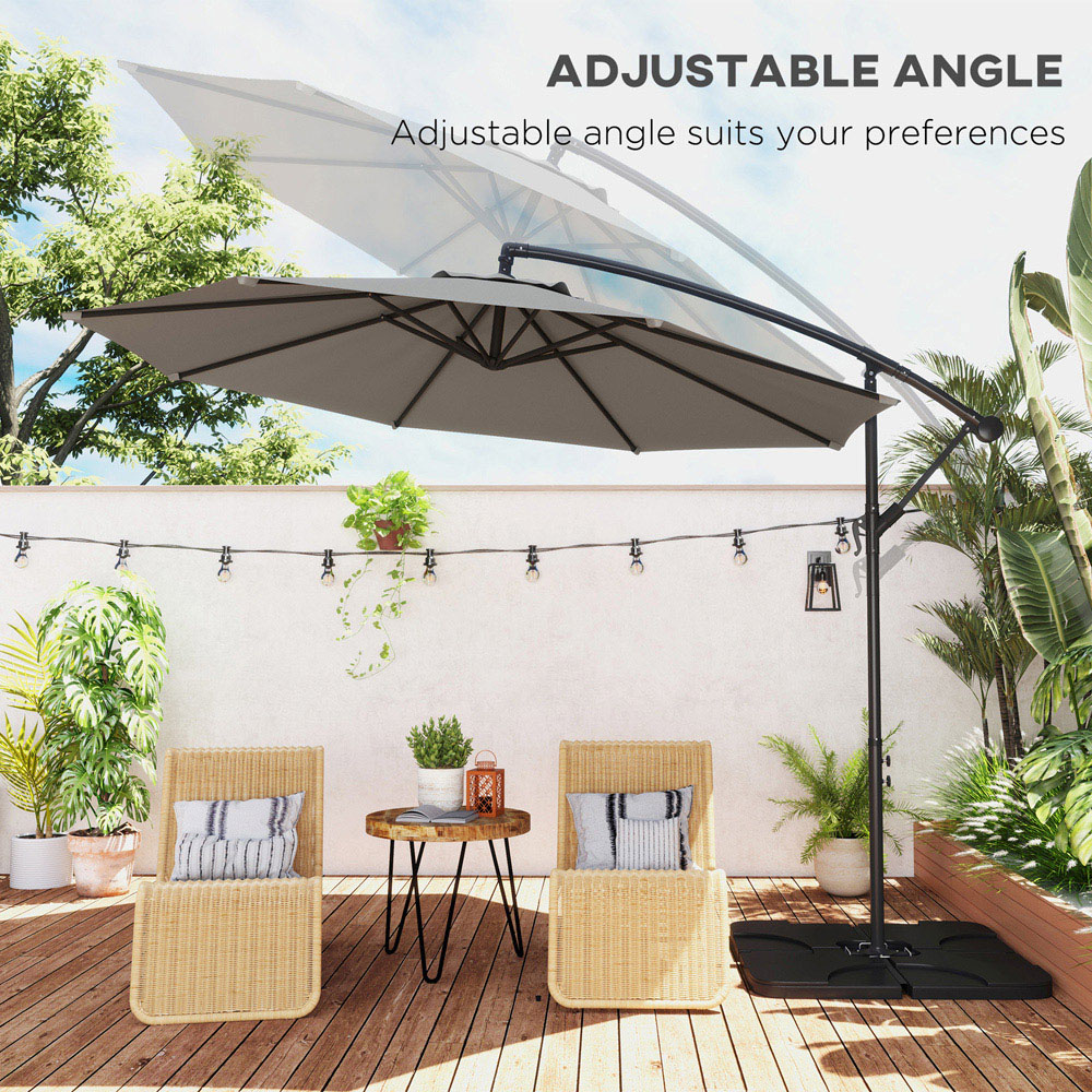 Outsunny Light Grey Banana Cantilever Parasol with Base Weights and Cover 3m Image 8