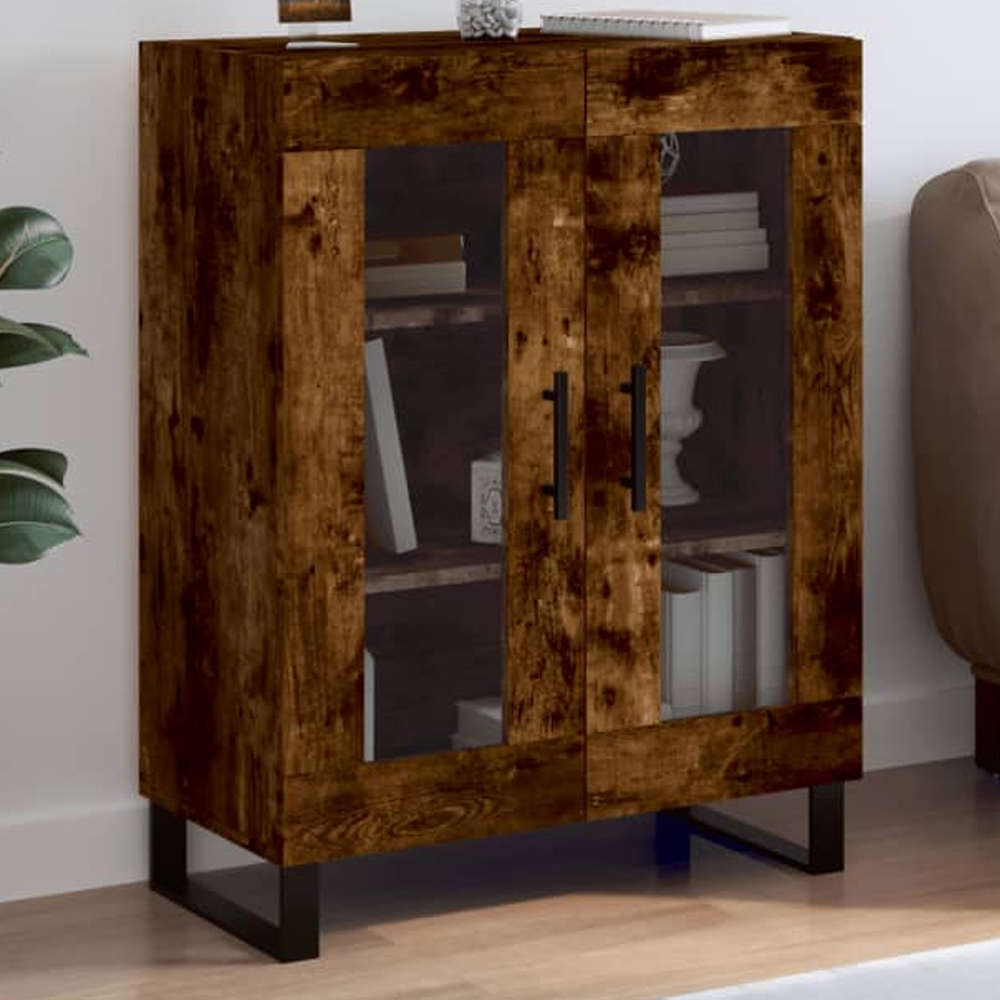 vidaXL 2 Glass Door Smoked Oak Sideboard Image 1