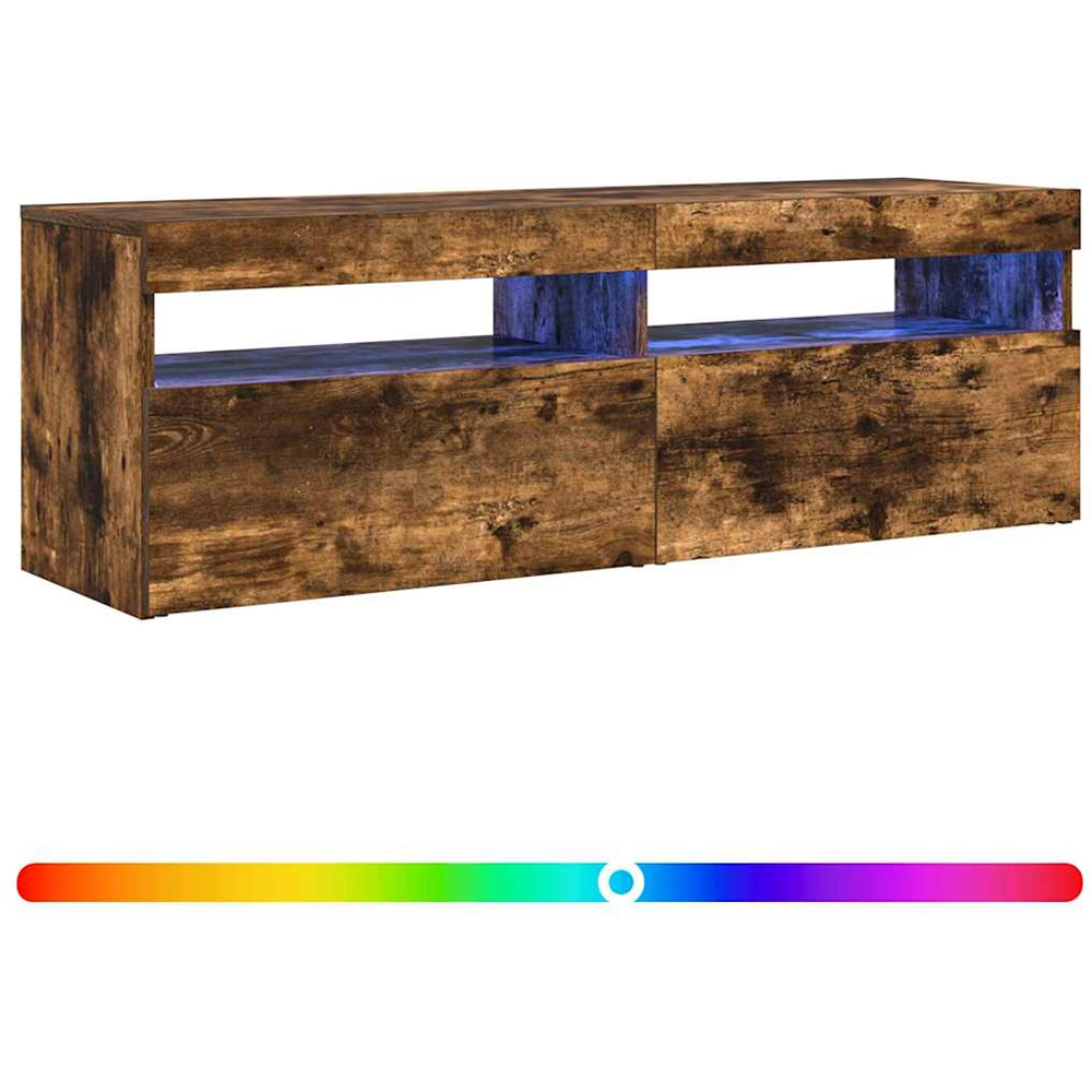 vidaXL 2 Door 2 Shelf Smoked Oak Wide TV Cabinet with LED Lights Image 3