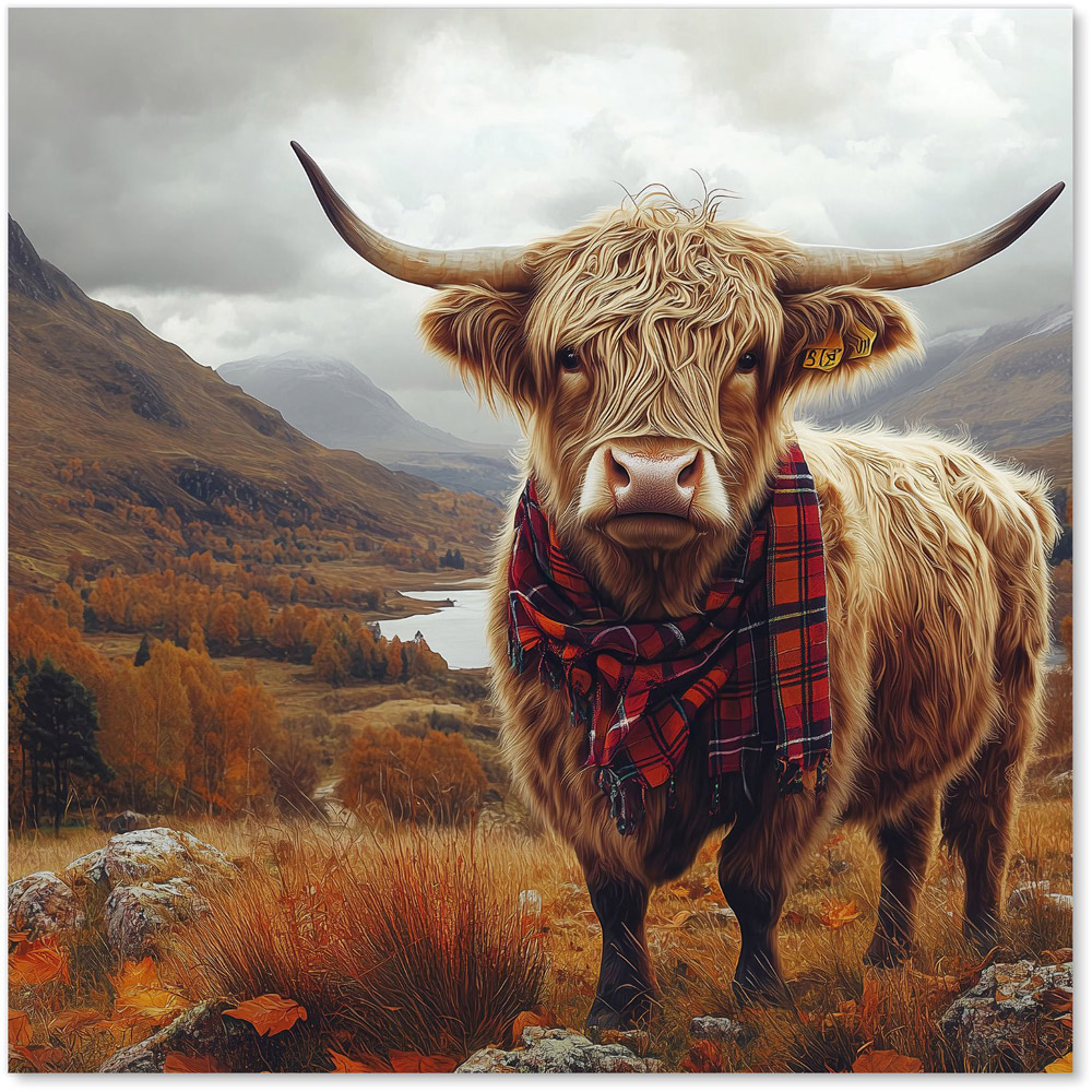 Warren Reed Designer Autumnal Highland Cow Glass Kitchen Splashback 60 x 60cm Image 2