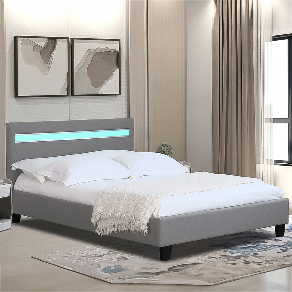 Brooklyn Small Double Light Grey Fabric Modern LED Bed Frame Image 1