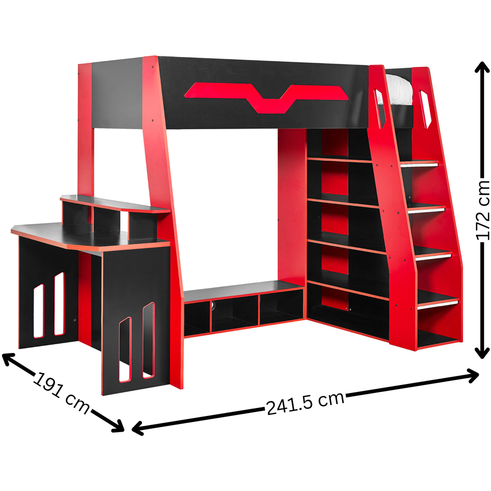 Julian Bowen Eagle Single Black and Red Gaming High Sleeper Bed Image 9