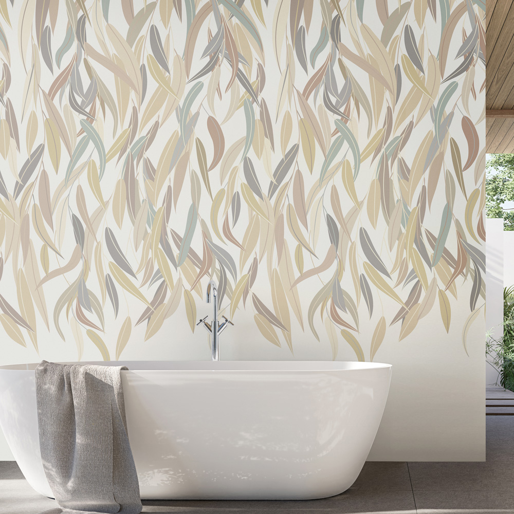Origin Murals Repeatable Willow Leaf Vine Linen 3 Drop Wall Mural Image 3